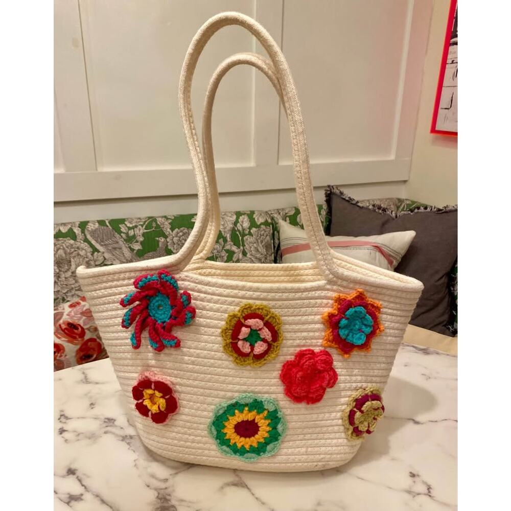 Braided Bag with Crocheted Flowers